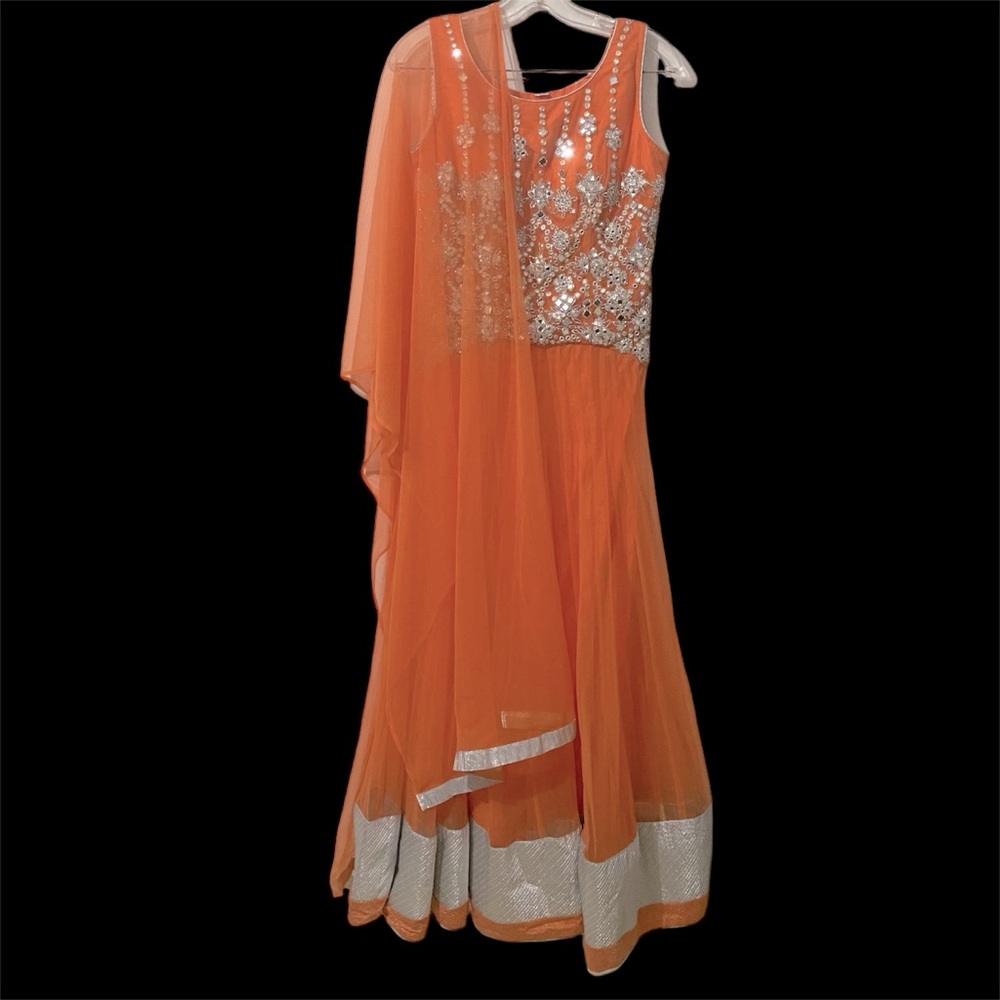 Orange and Silver Anarkali suit